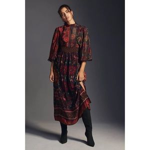 Anthropologie Floral Maxi Dress - Red and Black